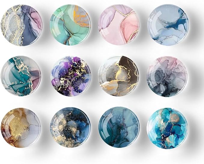 12Pcs Glass Strong Magnetic Refrigerator Magnet Fridge Sticker,Marble Crystal Fridge Magnets Decoration for Crafts,Fridge Magnets for Kitchen, Office Whiteboard, Cabinet and Dishwasher