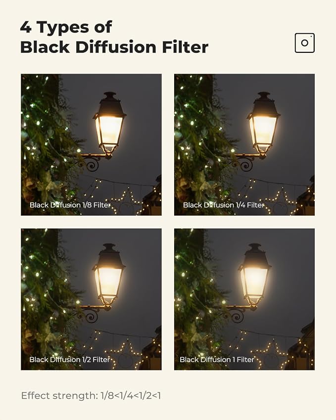 K&F CONCEPT 72mm Black Diffusion 1/4 Filter Mist Cinematic Effect Filter - Image 6