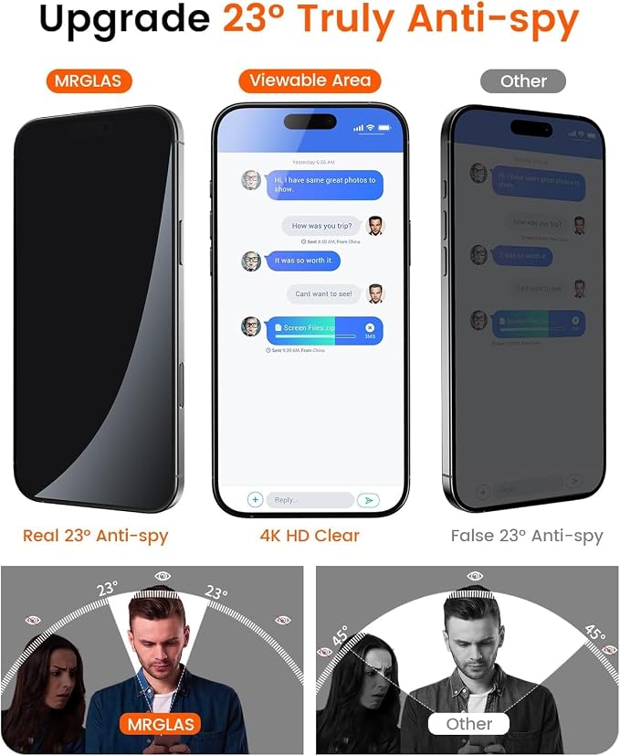 MRGLAS 4-Pack TOP 9H+ Glass for iPhone 15 Pro Max Privacy Screen Protector - Image 3