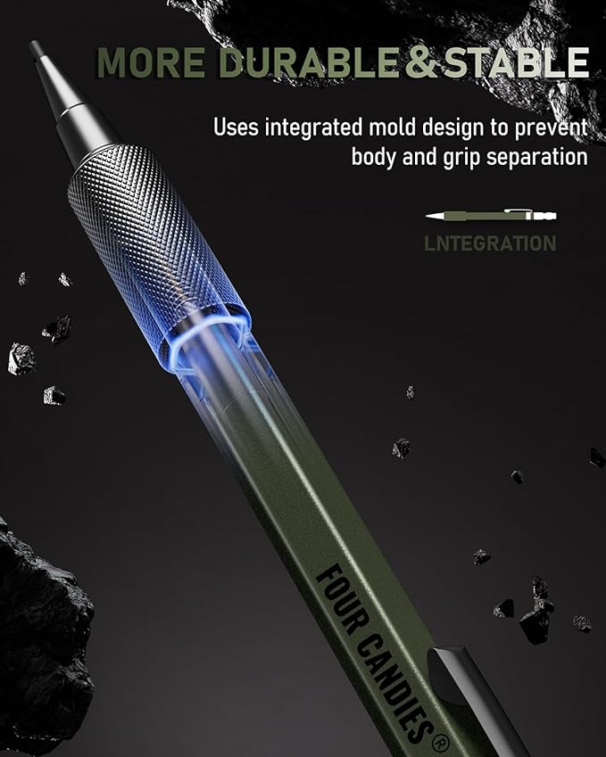 Four Candies 1.3mm Mechanical Pencil Set with 72 Lead Refill, 3PCS Metal Weatherproof Body Heavy Duty Carpenter Pencil, 3 Eraser, 16 Eraser Refill, for Outdoor Woodworking Drafting Marking with Case