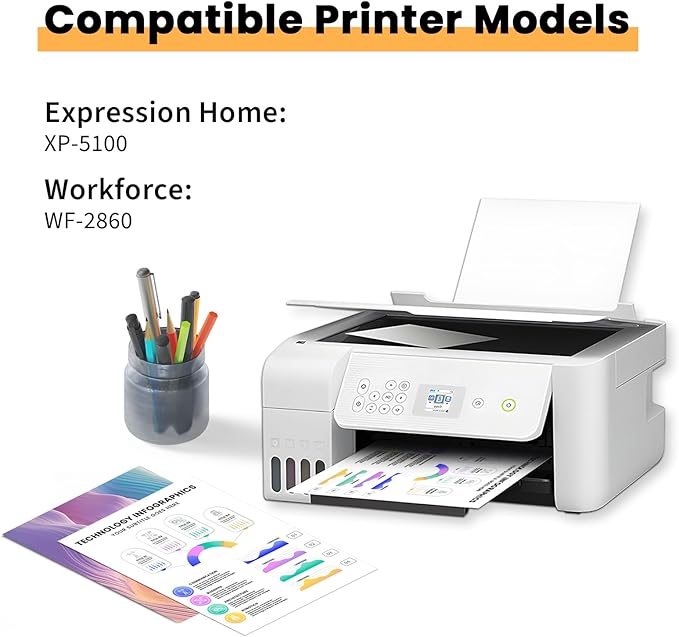 Remanufactured Ink Cartridge Replacement for Epson 202XL Ink Cartridges 202 202 XL T202 Compatible with Epson Workforce WF-2860 Expression XP-5100 Printer(4 Pack, Black, Cyan, Magenta, Yellow)