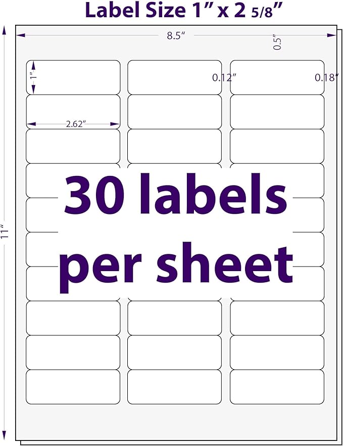 1" x 2-5/8", 25 Sheets, 750 Mailing Address Labels, White Sticker Labels for Laser & Inkjet Printers, Permanent Adhesive
