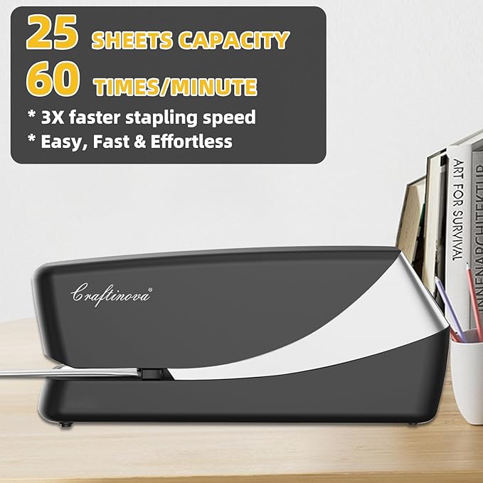 Electric Stapler, Automatic Stapler, Include 2000 Staples and 1 Staple Remover, Heavy Duty, Store 210 Staples，AC or Battery Powered, 25 Sheet Capacity.