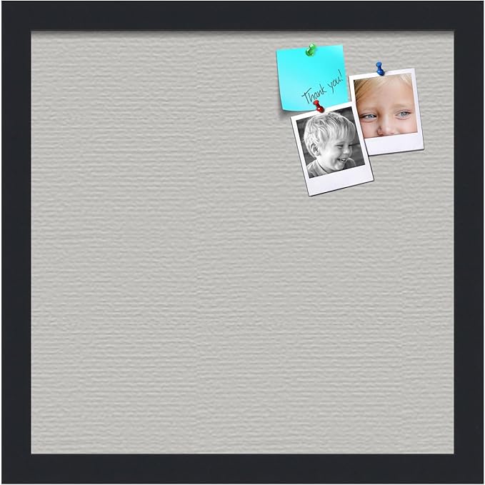 PinPix 14x14 Inch Cork Bulletin Board. This Decorative Framed Pin Board Comes with Light Stone Design and a Satin Black Frame. Ideal for Home Office Decor or Message Board (PinPix-1809)