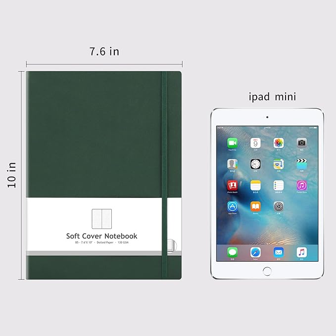 AHGXG Bullet Dotted Journal 2 Pack - B5 Large Journal Dot Grid Notebook (7.6'' X 10'') with Thick 120gsm Dot Paper, Soft Leather Cover, Total 384 Pages, Inner Pocket - BlackGreen