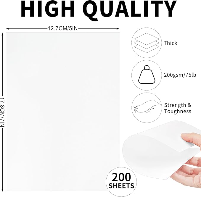 200 Sheets White Cards Blank - 5''x7'' White Card Stock 200gsm/75lb Thick Paper Cardstock, Heavy CardStock Blank for Wedding Invitations, Index Cards, Greeting, Note -PAP07200200