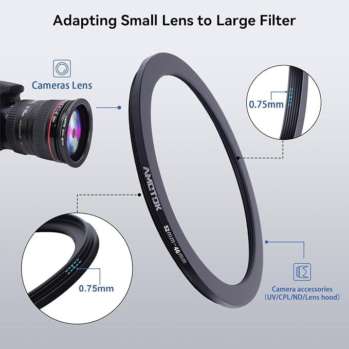 52mm Lens to 46mm Camera Lens Adapter, 52mm-46mm Filter Step-Down Ring - Image 3