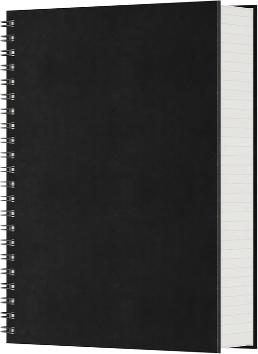 EUSOAR Black Spiral Notebook, 1 Pack A5 5.5"x8.3" Hardcover College Ruled Lined Journal, 240 Pages(120 Sheets) Writing Pads Professional Notebook for DIY Note Taking School Business Work Office Diary