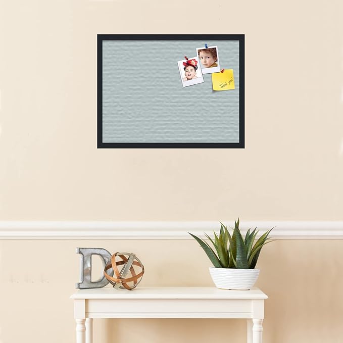 PinPix 24x18 Inch Cork Bulletin Board. This Decorative Framed Pin Board Comes with Soft Blue Design and a Satin Black Frame. Ideal for Home Office Decor or Message Board (PinPix-1814)