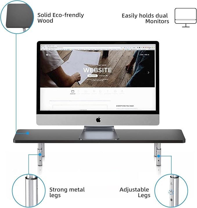 suptek Dual Monitor Stand Riser,Large Monitor Laptop Stand Riser 3 Adjustable Heights Computer Stand for Laptop, Printer, Notebook(MST016L)