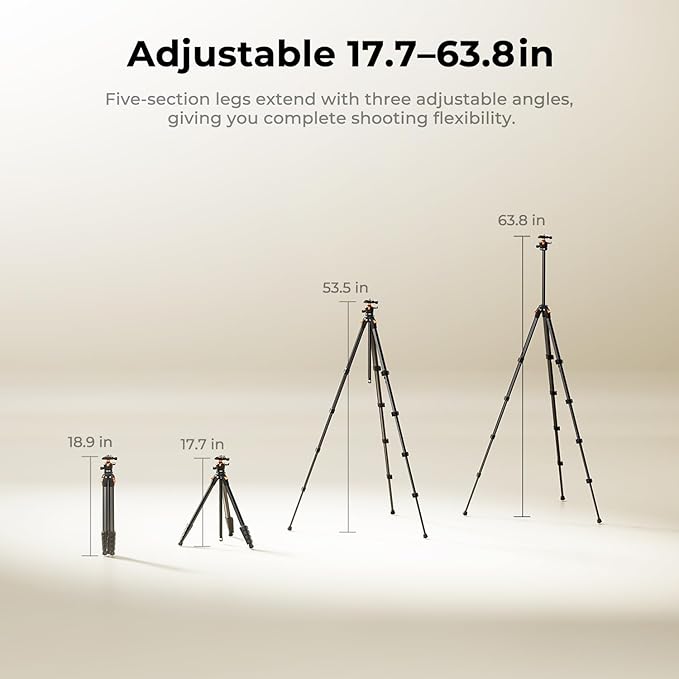K&F CONCEPT 63" Aluminum Travel Tripod - Image 6