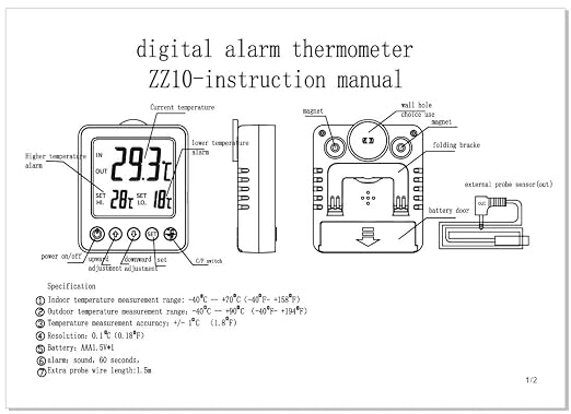 2 pcs Refrigerator Thermometer Freezer Alarm Digital Freezer Thermometer Fridge - Image 9