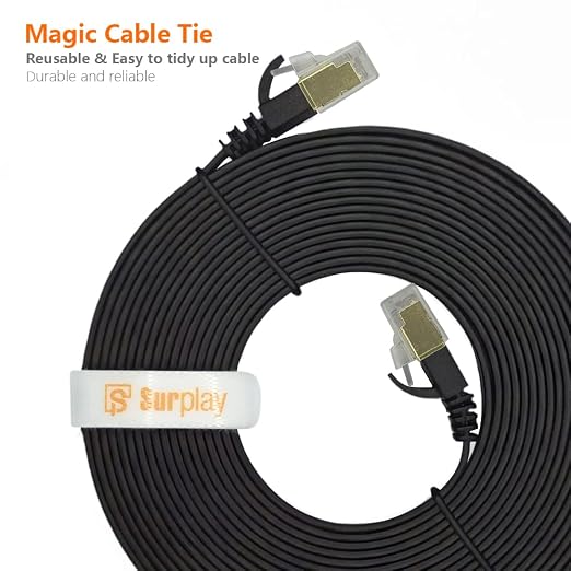 Cat7 10FT-5Pack Ethernet Cable Flat-Black-10Gbps High Speed Ultra Slim Double - Image 8