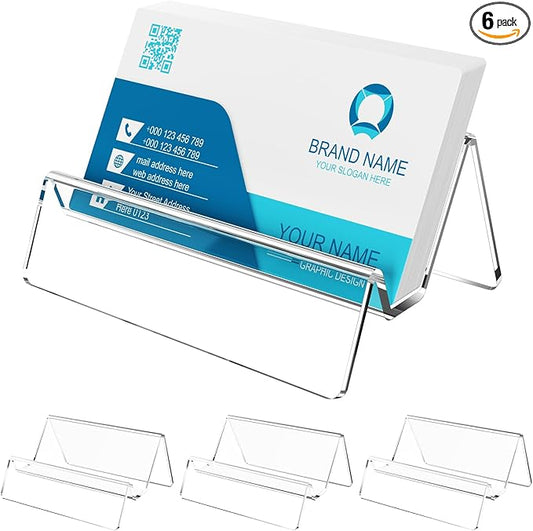 Acrylic Business Card Holder for Desk & Counter, Business Card Holder Display, Clear Business Card Stand, Business Cards Holder Stand, Desktop Plastic Name Card Organizer, 6 Pack