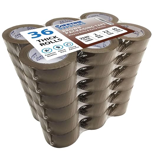 36 ROLLS [UPGRADED] Brown Premium Packing Tape, 65 YARDS, 2.2 mil, Heavy Duty Packaging Tape for Shipping, Moving, Sealing - STRONGER & THICKER