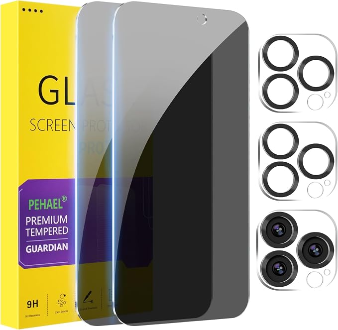 PEHAEL 2+2 Pack for iPhone 15 Pro Max Privacy Screen Protector by PEHAEL