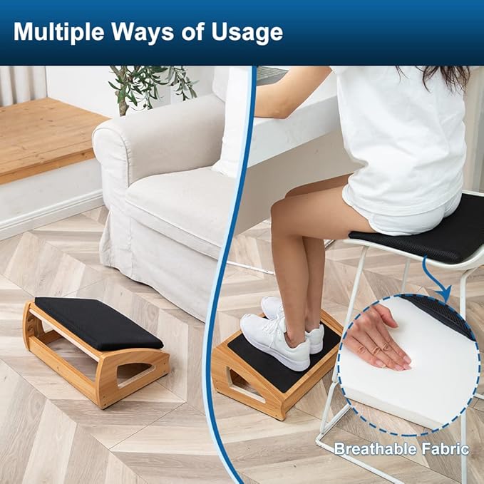 StrongTek Wood Ergonomic Footrest - 4-Angle Adjustable Foot Stool for Desk, Office Footrest, Anti-Slip Foot Stand for Under Desk, Enhances Posture, Promotes Blood Circulation, Easy Assembly (Espresso)