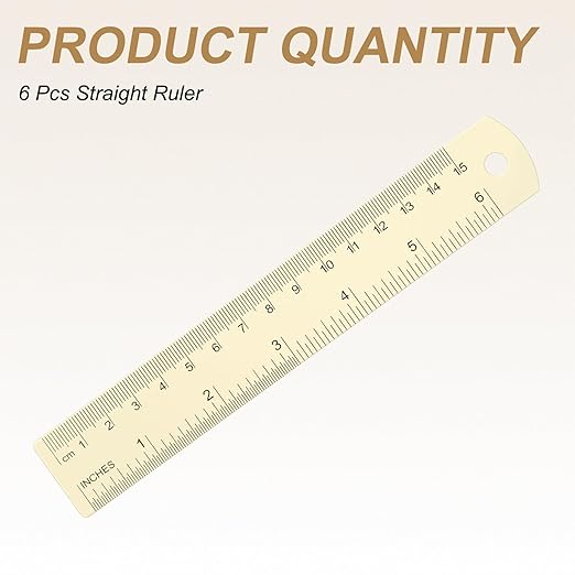 HARFINGTON 6pcs Metal Straight Ruler 15cm Metric SAE Aluminum Alloy Measuring Rulers Scale Tool with Hole for Measure Study Reading Classroom Office, White