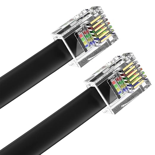 AmzDeals 2-Pack 10 Feet Black RJ12 6P6C Straight Wired Cable, Pro Grade Data by AMZDEALS