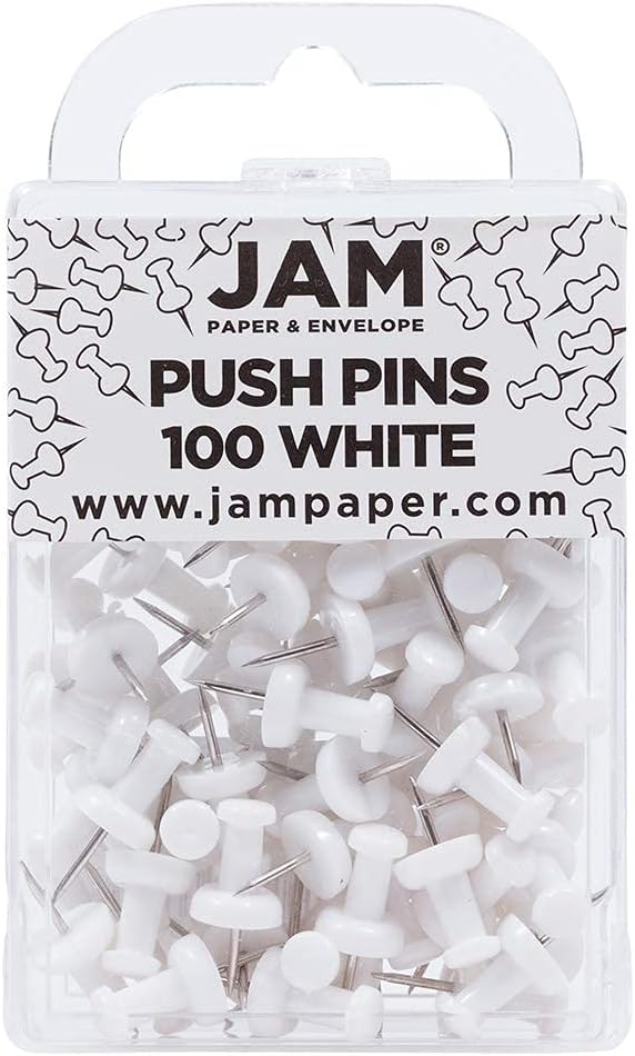JAM PAPER Colorful Push Pins - White PushPins - 100/Pack