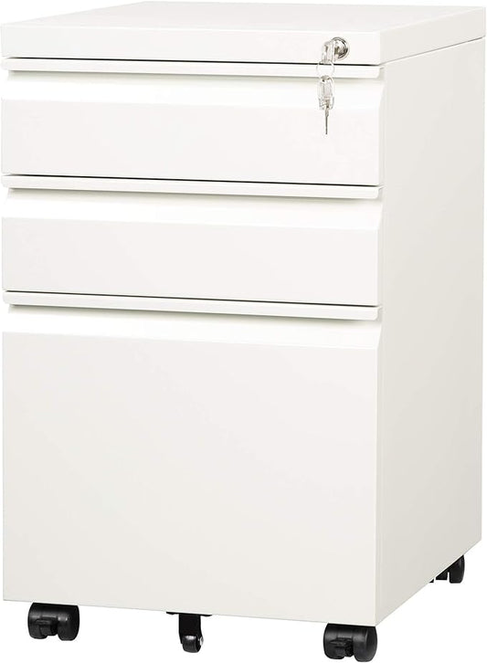 DEVAISE 3-Drawer Mobile File Cabinet (Under Office Desk), Assembled Except Casters, Fits Letter/Standard Sizes, White