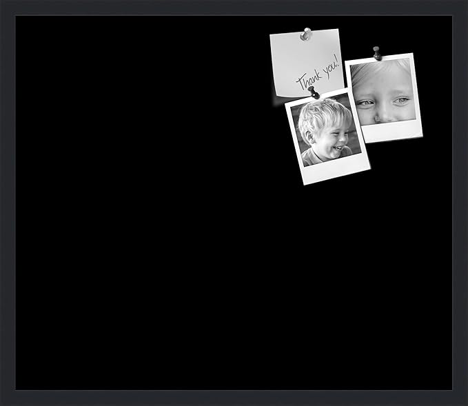 PinPix 28x24 Inch Cork Bulletin Board. This Decorative Framed Pin Board Comes with Solid Black Design and a Satin Black Frame. Ideal for Home Office Decor or Message Board (PinPix-622)