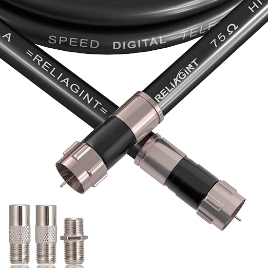 40ft RG6 Coaxial Cable Black, 75 Ohm Coax Cable by RELIAGINT