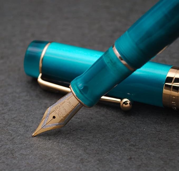 JINHAO 100 Fountain Pen with Ink Converter (Medium Nib 0.7mm, Peacock Blue)