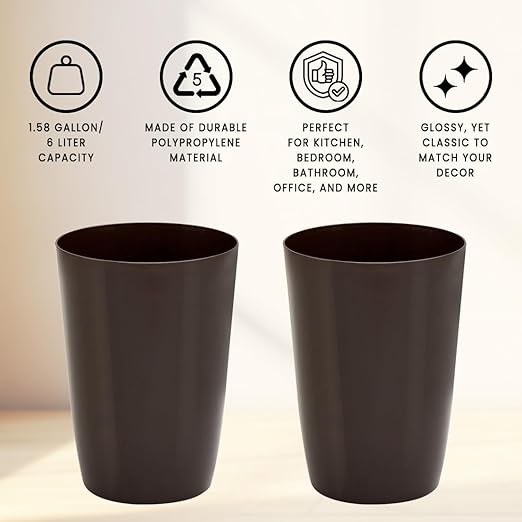 HOLDN’ STORAGE Small Trash Can - Set of 2 Open Top Waste Bin of 1.58 Gallon, Compact Waste Can Perfect for Bathroom, Kitchen, Office, Dorm - Durable Garbage Can - Metallic Brown
