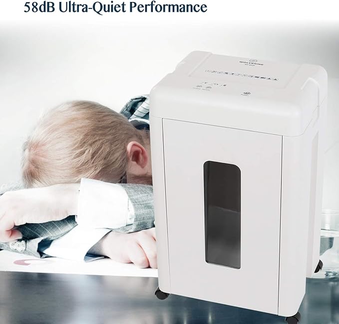 WOLVERINE 15-Sheet Super Micro Cut High Security Level P-5 Heavy Duty Paper/CD/Card Shredder for Home Office, Ultra Quiet by Manganese-Steel Cutter and 8 Gallons Pullout Waste Bin SD9520 (White ETL)