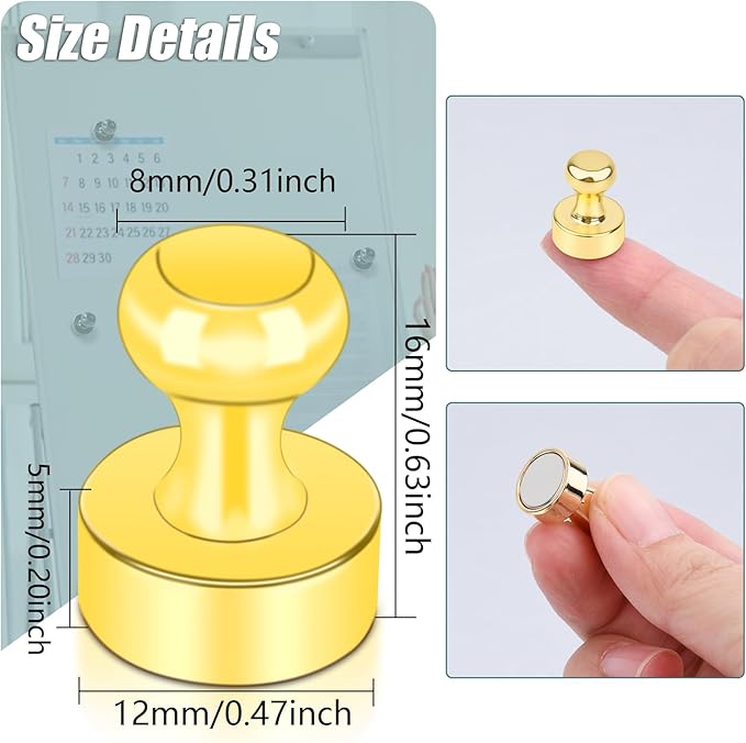 22 Pack Fridge Magnets Strong Magnets for Whiteboard, Push Pin Refrigerator Magnet Small Strong Rare Earth Magnets Neodymium Magnet for Office, Classroom, Kitchen, Home, Gold