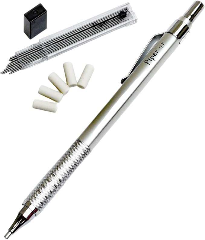 PIPER Quadrata Metal Mechanical Pencil 0.7mm with Erasers and HB #2 Lead Refills for Art, Sketching, Writing, Drafting (Dusty Dark Purple)