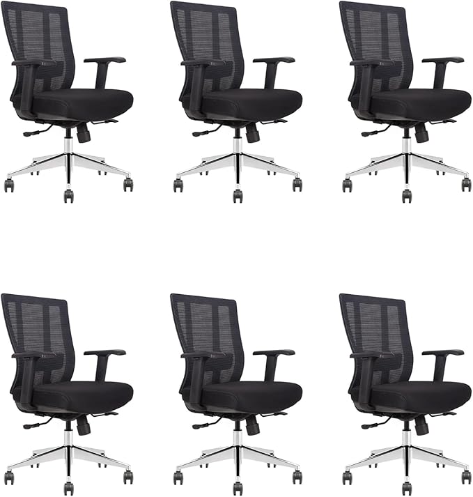 Ergonomic Conference Room Chair Mesh Back with Seat Slide - Adjustable Lumbar Support Computer Desk Chair with Height Adjustable Arms - 5-Star Polished Aluminum Base (Pack of 6)
