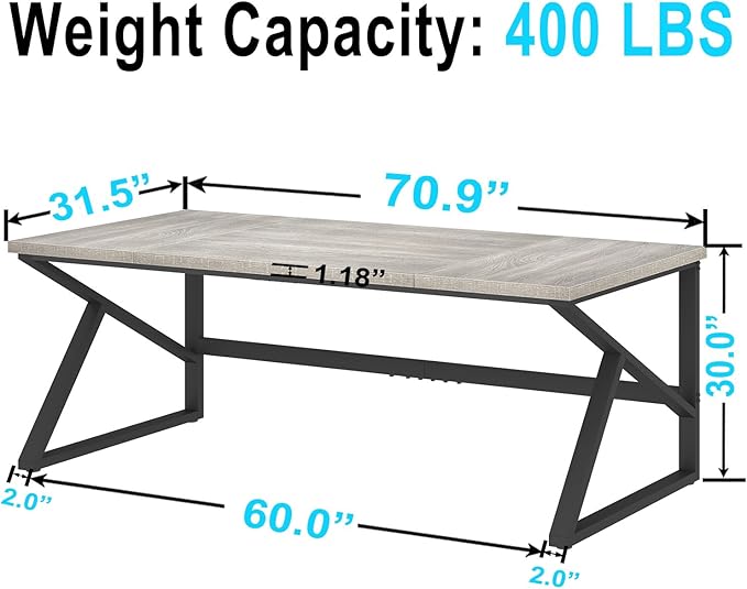 HSH 70 Inch Long Grey Desk, Large Home Office Computer Desk for 2 People, Industrial Wood and Metal Executive Work Writing Study Gaming Desk Table, Modern Bedroom Simple PC Laptop Desk Double Desk