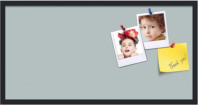 PinPix 36x18 Inch Cork Bulletin Board. This Decorative Framed Pin Board Comes with Soft Blue Design and a Satin Black Frame. Ideal for Home Office Decor or Message Board (PinPix-1814)