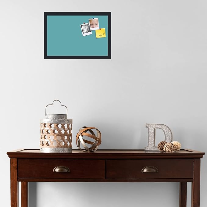 PinPix 18x12 Inch Cork Bulletin Board. This Decorative Framed Pin Board Comes with Aqua Pastel Design and a Satin Black Frame. Ideal for Home Office Decor or Message Board (PinPix-1806)