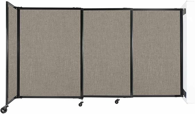 Wall-Mounted Sliding StraightWall Room Divider | Adjustable Widths | Locking Wheels | Room Separator | Up to 7'2" Wide x 4' Tall Warm Pebble Fabric Panels