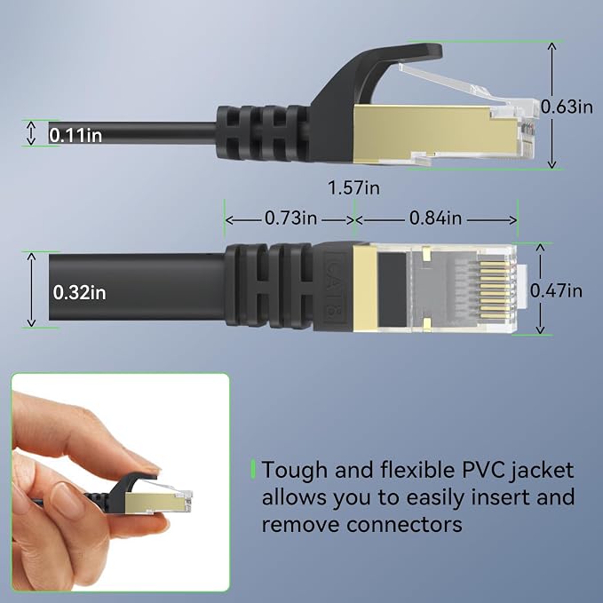 BUSOHE Cat 8 Ethernet Cable 1 FT 2-Pack, 40Gbps 2000MHz Cat8 High Speed Flat - Image 6