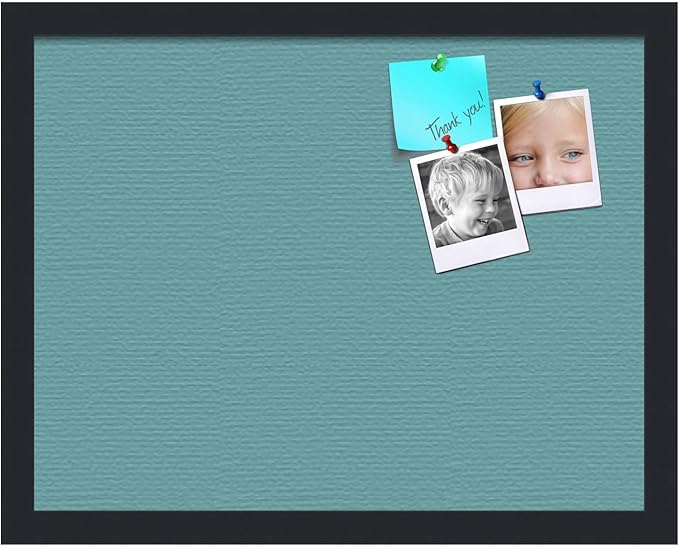 PinPix 18x14 Inch Cork Bulletin Board. This Decorative Framed Pin Board Comes with Aqua Pastel Design and a Satin Black Frame. Ideal for Home Office Decor or Message Board (PinPix-1806)