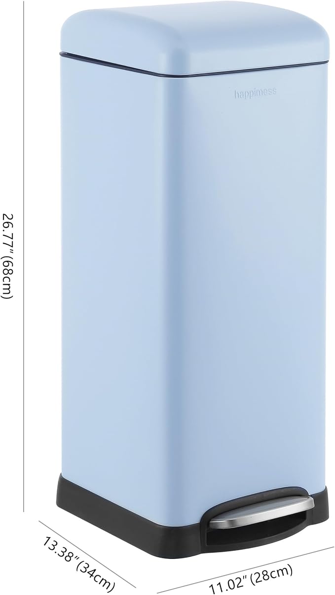 happimess HPM1007I Betty Retro 8-Gallon Step-Open Trash Can, Fingerprint Resistant, Modern, Minimalistic for Home, Kitchen, Laundry Room, Office, Bedroom, Bathroom, Tide Pool Blue