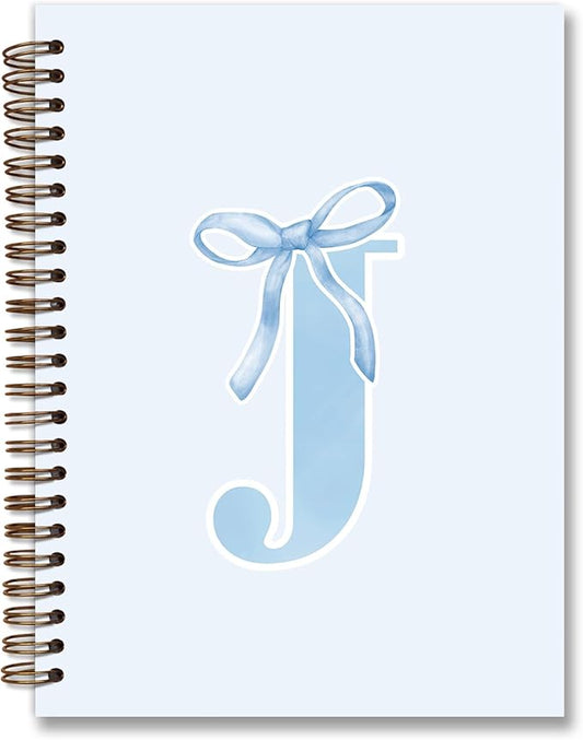 Initial J Notebook Journal,Personalized Teen Girl Gifts,Coquette Trendy Preppy Blue Bow Spiral Notebook,Monogrammed Gifts for Women Teen Girl,College Ruled Hardcover Spiral Notebook 5.5 x 8.3
