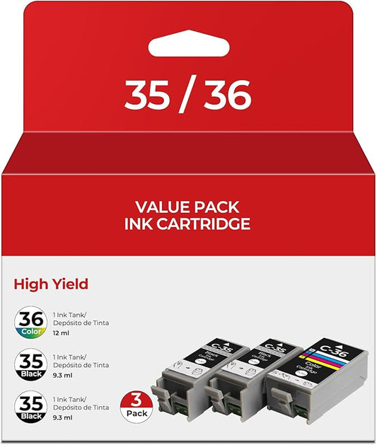 PGI-35 CLI-36 Ink Cartridges PIXMA TR150 PIXMA TR160 PIXMA iP110 PIXMA iP100 Compatible with Canon 35 36 Ink Cartridges Compatible for PIXMA TR150 TR160 iP110 iP100 TR 150 Printers (2-Black, 1-Color)