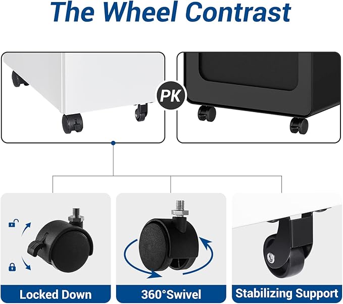 2 Drawer Vertical File Cabinet - Mobile Filling Cabinet with Lock for Legal/Letter Files - Office Storage File Cabinet with Wheels Under Desk - Assembly Required