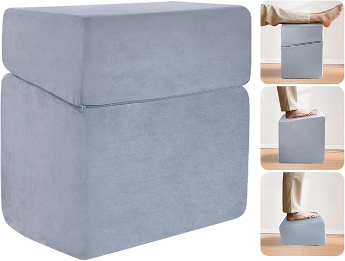 Adjustable Foot Rest for Under Desk - 3-in-1 Ergonomic Foot Stool with Zipper Connection, 6.3"/11.8"/16" Height Adjustable for Office, Home & Gaming (Gray)