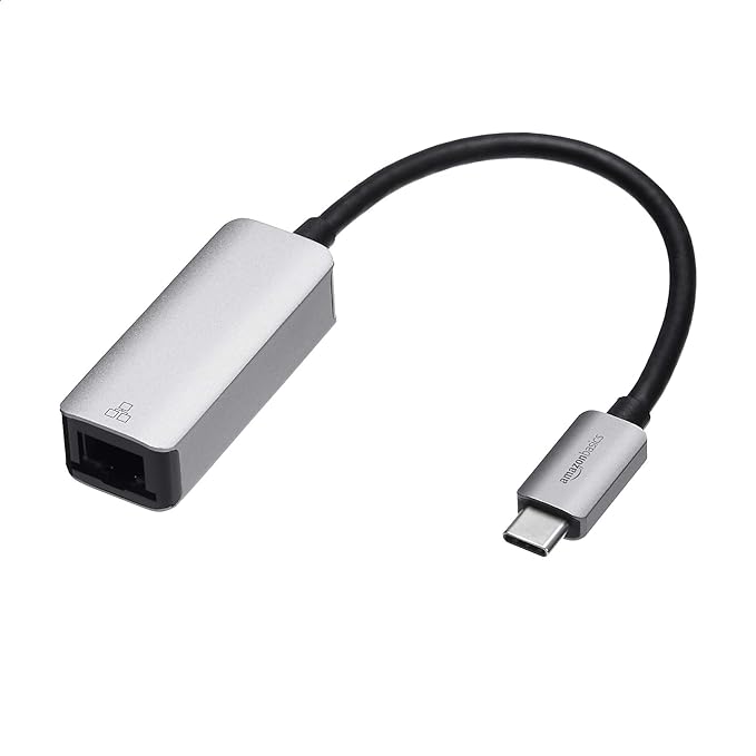 Amazon Basics Aluminum USB-C to RJ45 Gigabit Ethernet Adapter, Fast Network by AmazonBasics