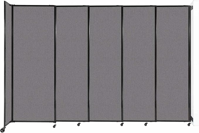 Wall-Mounted Sliding StraightWall Room Divider | Adjustable Widths | Locking Wheels | Room Separator | Up to 11'3" Wide x 7'6" Tall Slate Fabric Panels