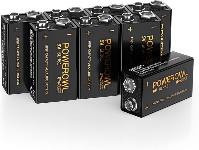 POWEROWL High Capacity 9V Batteries 8 Pack, Alkaline 9 Volt Battery 6LR61 by POWEROWL