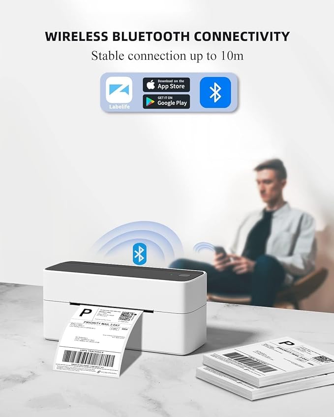 Phomemo Bluetooth Thermal Printer for Shipping Packages - Wireless Label Printers for Small Business with Phone&Pad&PC, 241BT Shipping Label Printer Compatible with Amazon, Ebay, Shopify, USPS, Temu