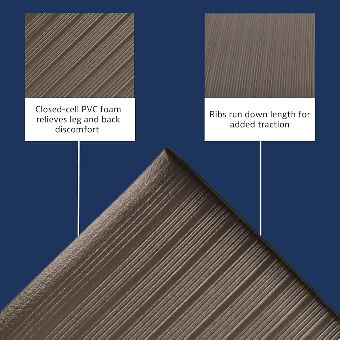 Notrax 410 Airug® 2' x 3' x 3/8" Anti Fatigue Mat, Enhanced Slip Resistance with Beveled Edges and Ribbed Surface, Ideal for Industrial and Commercial Workplaces, Grey, 410S0323BL