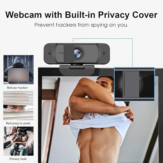 1080P Webcam with Microphone for PC Streaming, Web Camera for Desktop with Privacy Cover, 100° Wide Angle, Auto Light Correction, USB Plug&Play Web Cam for OBS/Gaming/Zoom/Skype/FaceTime/Teams/Twitch